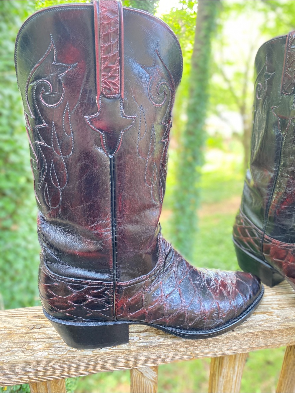 Lucchese Men's 9D Black Cherry Genuine Anteater 1994 Cowboy Western Boots Preban - Picture 10 of 12